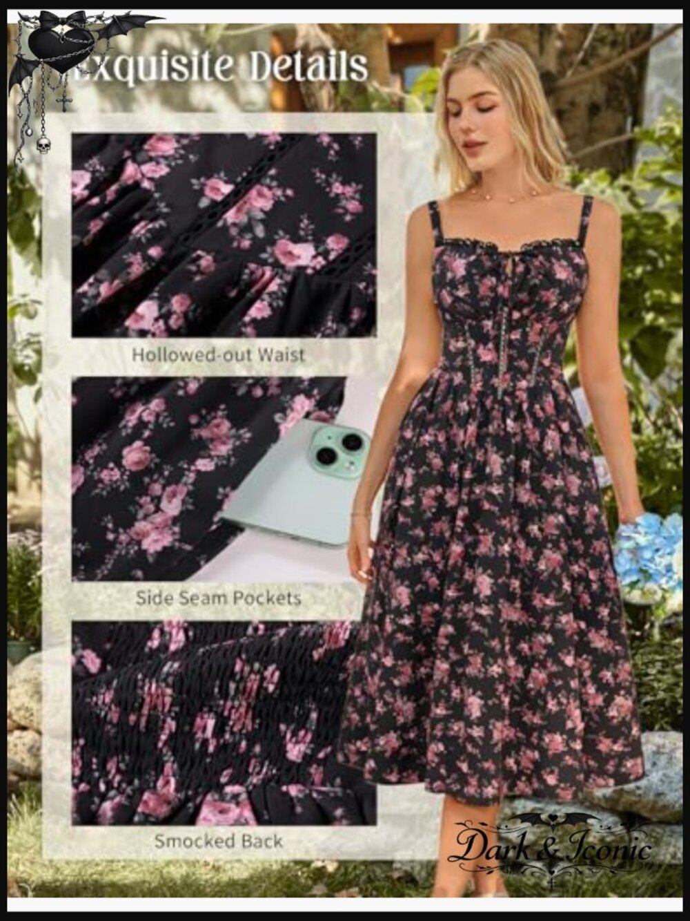 Women's Floral Corset Milkmaid Dress with Pockets Summer Wedding Guest Midi - Picture 2 of 7
